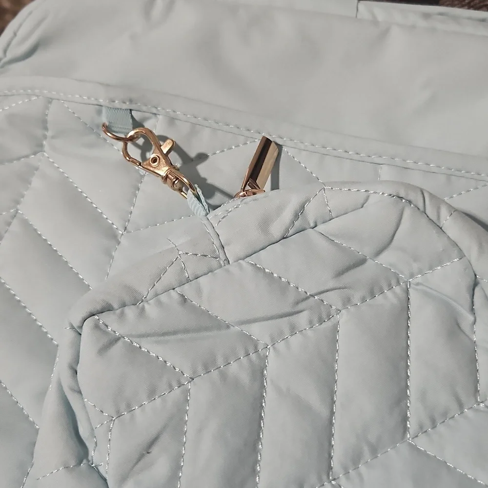 NWT 2 Pc Bagsmart Quilted Laptop Sleeve and Pouch Set in Light Blue